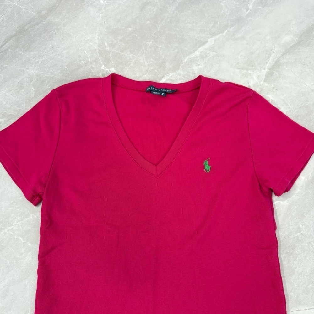 Women’s Ralph Lauren V-Neck Short Sleeve Shirt 100% Cotton Large - Picture 2 of 14